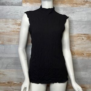 Free People ribbed scalloped edging top black size small